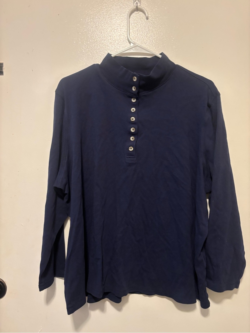Appleseed's Navy Long-Sleeve Mock Neck Top with Button Placket